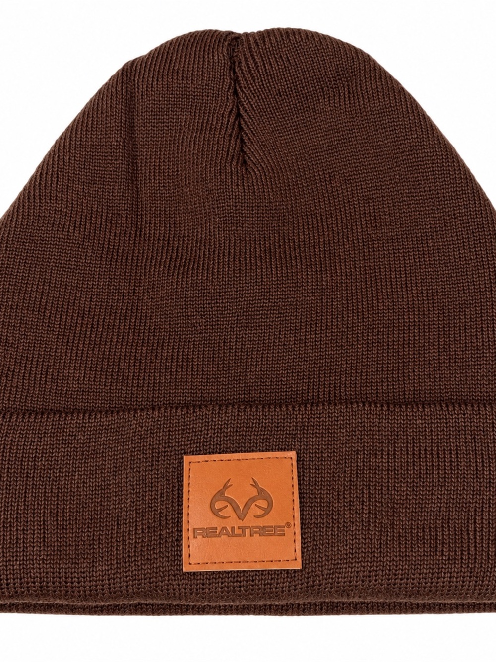 Realtree Brown Knit Cuffed Beanie with Leather Logo Patch